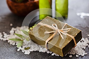 Natural handmade olive soap, selective focus