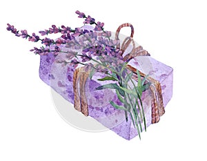 Natural handmade soap with lavender flowers.