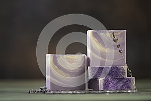 Natural handmade soap with lavender flowers. Aromatic Natural Soap
