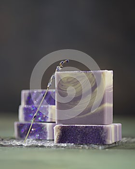 Natural handmade soap with lavender flowers. Aromatic Natural Soap