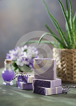 Natural handmade soap with lavender flowers. Aromatic Natural Soap