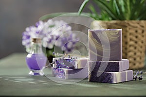 Natural handmade soap with lavender flowers. Aromatic Natural Soap