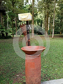 a natural handwashing area made of wood to comply with health protocols