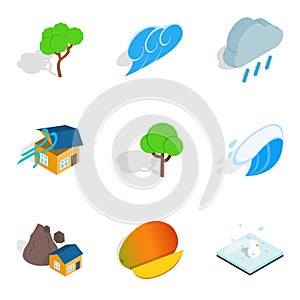 Natural hazard icons set, isometric style