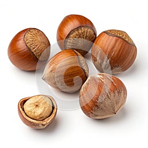 Natural Hazelnuts isolated on white background