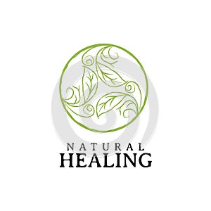 Natural healing clinic with using circle leaf design template