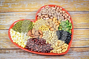 Natural healthy food for cooking ingredients collage various beans mix peas agriculture - Set of different whole grains beans and