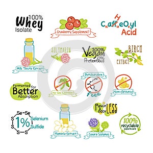 Natural healthy product, sticker element set photo