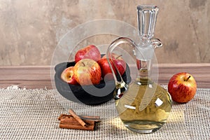 Natural and healthy tropical fruit apple in the bowl on the table on blurred texture background