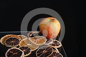 natural and healthy tropical fruit apples on the table on white texture background