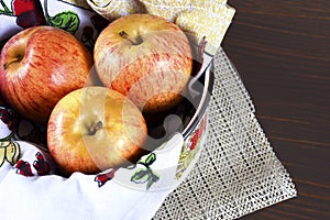 natural and healthy tropical fruit apples on the table on white texture background