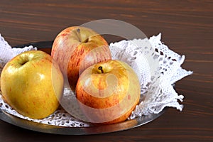 natural and healthy tropical fruit apples on the table on white texture background