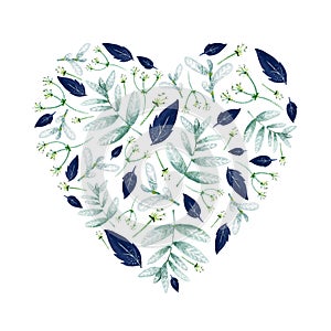 Natural heart with mint leafs. Clipart for art work and weddind design.