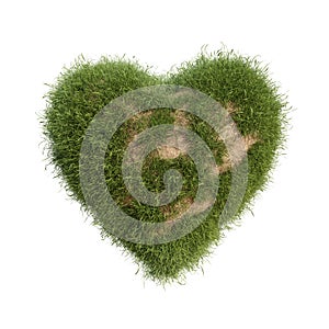Natural heart shape grass and leaf with isolated on transparent background. 3D rendering illustration