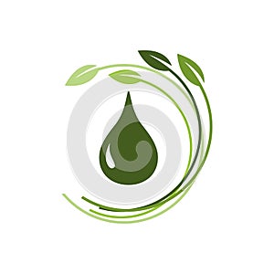 natural herb oil logo design with leaf and oil drop symbol vector illustration