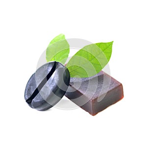 Natural herb soaps isolate on a white background. Coffee pulp an