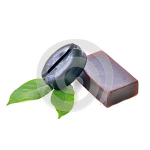Natural herb soaps isolate on a white background. Coffee pulp an