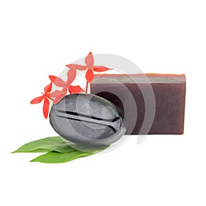 Natural herb soaps isolate on a white background. Coffee pulp an