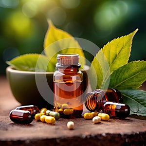 Natural herbal supplements and organic herb remedy capsule pills