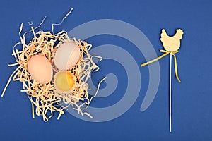 Natural homemade eggs in a tray. A tray of eggs on a white and pink background. eco tray with testicles. minimalistic trend, top