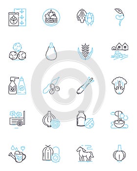 Natural homestead linear icons set. Sustainability, Permaculture, Self-sufficiency, Organic, Homesteading, Renewable