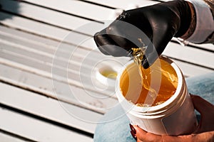 Natural honey sugar paste shugaring closeup
