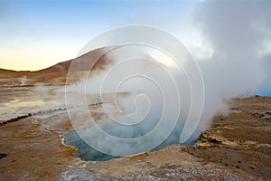 Natural hot spring pool at an altitude of 4300m, El Tatio Geysers, Atacama desert