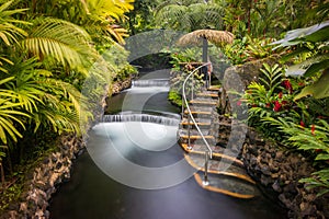 Natural hot springs of Tabacon in Arenal Volcano National Park (Costa Rica)