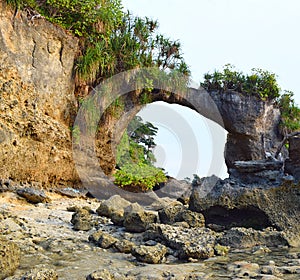 Natural Howrah Coral Bridge with Hill and Greenery, Laxmanpur Beach, Neil Island, Andaman, India