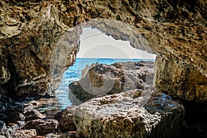 Natural huge caves by Leuca di Santa Maria, Puglia, Italy