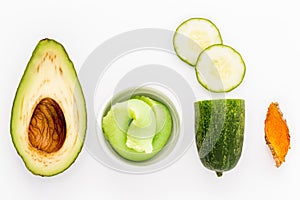 Natural ingredient for skincare and scrub with cucumber, avocado