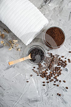 Natural Ingredients for Homemade Body Chocolate Coffee Sugar Salt Scrub Oil