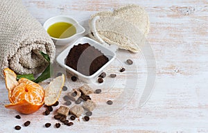 Natural Ingredients for Homemade Body Coffee Sugar Olive Oil Scrub with Mandarin Beauty SPA
