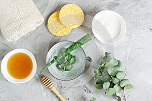 Natural Ingredients Homemade Body Mask Cream Scrub with Aloe Vera Salt Olive Oil Honey