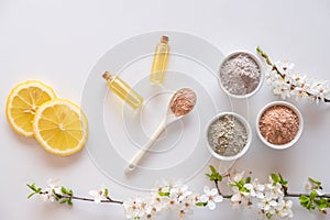 Natural ingredients for homemade facial and body mask or scrub. Spa and bod ycare concept