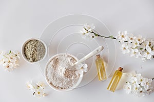 Natural ingredients for homemade facial and body mask or scrub. Spa and body care concept