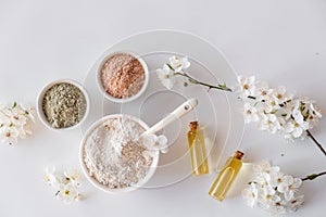 Natural ingredients for homemade facial and body mask or scrub. Spa and body care concept