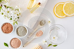 Natural ingredients for homemade facial and body mask or scrub. Spa and bodycare concept