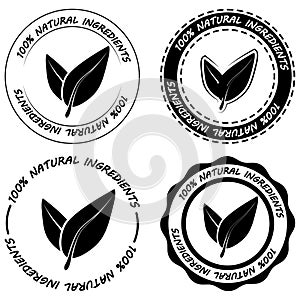 Natural ingredients. Set of organic black food labels. Fresh eco, vegetarian, natural, organic products, vegan label and eco foods