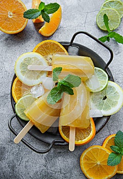 Natural juicy orange popsicles