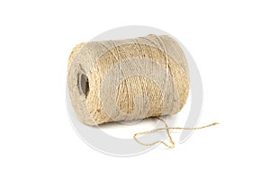 Natural jute twine string over white background