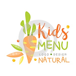 Natural kids menu logo design, healthy organic food colorful creative template vector Illustration on a white background