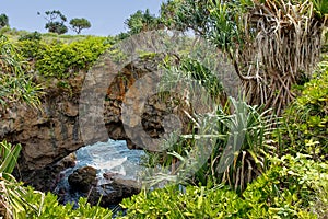 Natural land bridge Hufangalupe on the southern part of Tongatapu island in Tonga