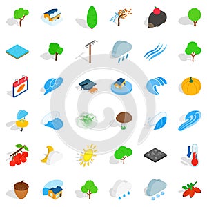 Natural land icons set, isometric style