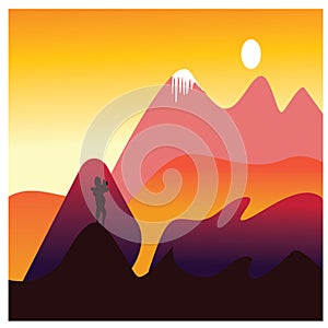 Natural landscape background, illustration of climber, flat color, vector design