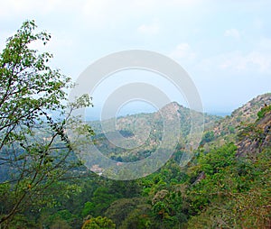 Natural Landscape Background - Mountain, Blue Sky, and Greenery