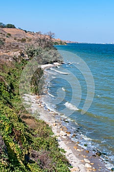 Natural landscape, colorful shore of the Dnieper-Bug estuary in the area of the ancient city of Olbia