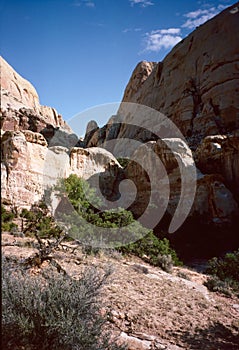 Natural landscape of limestone and sandstone rock formations inside a national parks in utah and arizona in north america