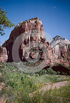 Natural landscape of limestone and sandstone rock formations inside a national parks in utah and arizona in north america