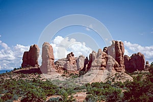 Natural landscape of limestone and sandstone rock formations inside a national parks in utah and arizona in north america